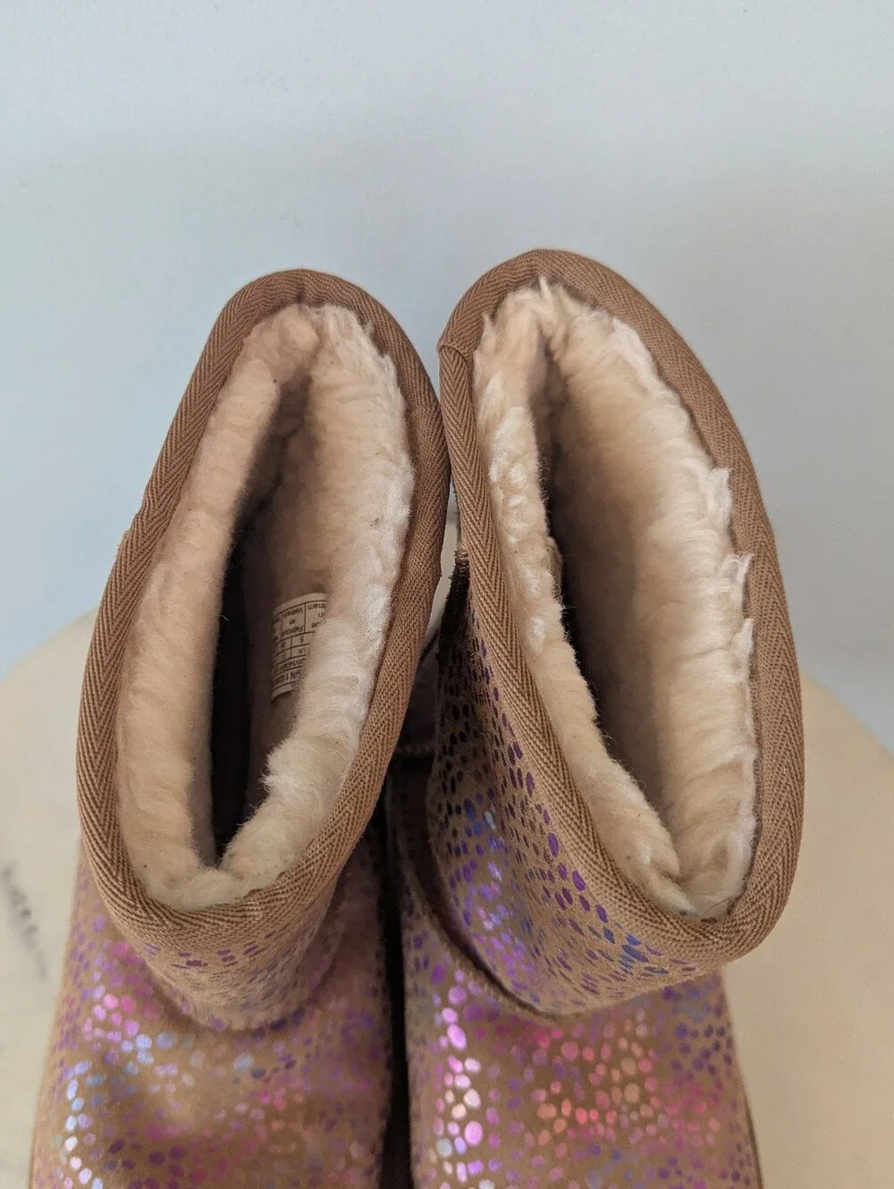 UGG Brown Suede Metallic Rainbow Dots Winter Boots